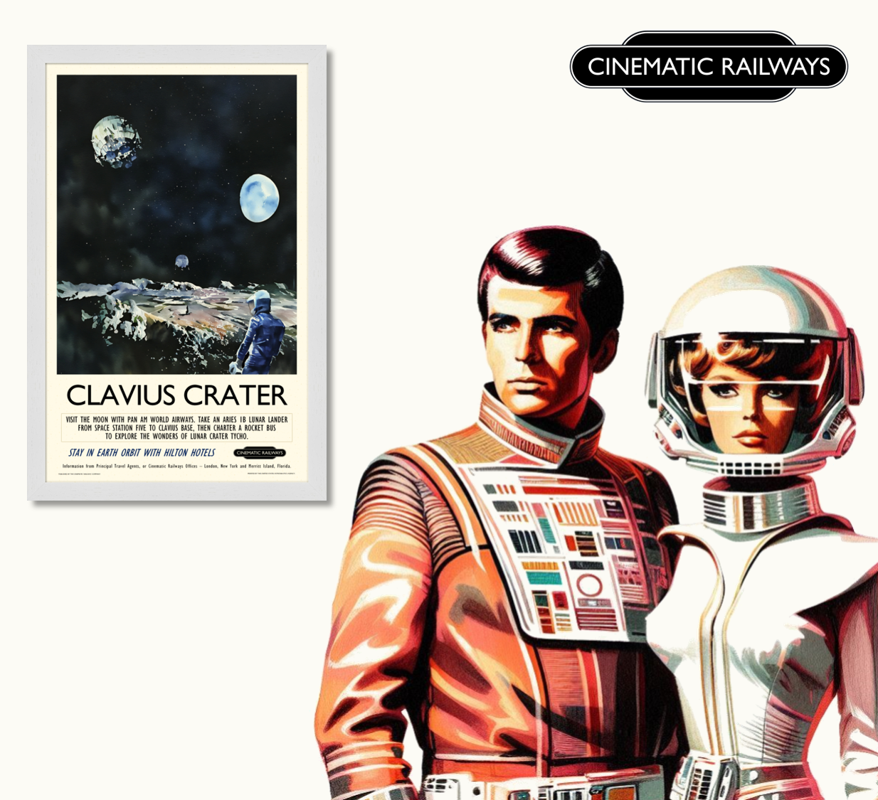 Clavius Crater - a vintage travel poster inspired by your favourite film / movie - Cinematic Railways