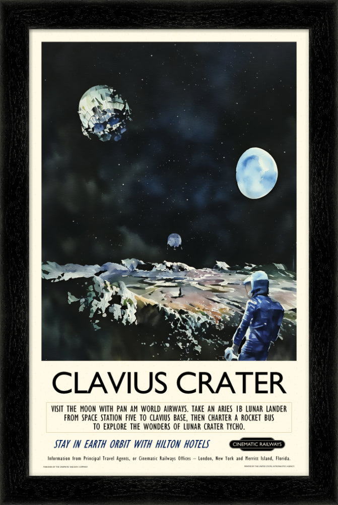 Clavius Crater - a vintage travel poster inspired by your favourite film / movie - Cinematic Railways