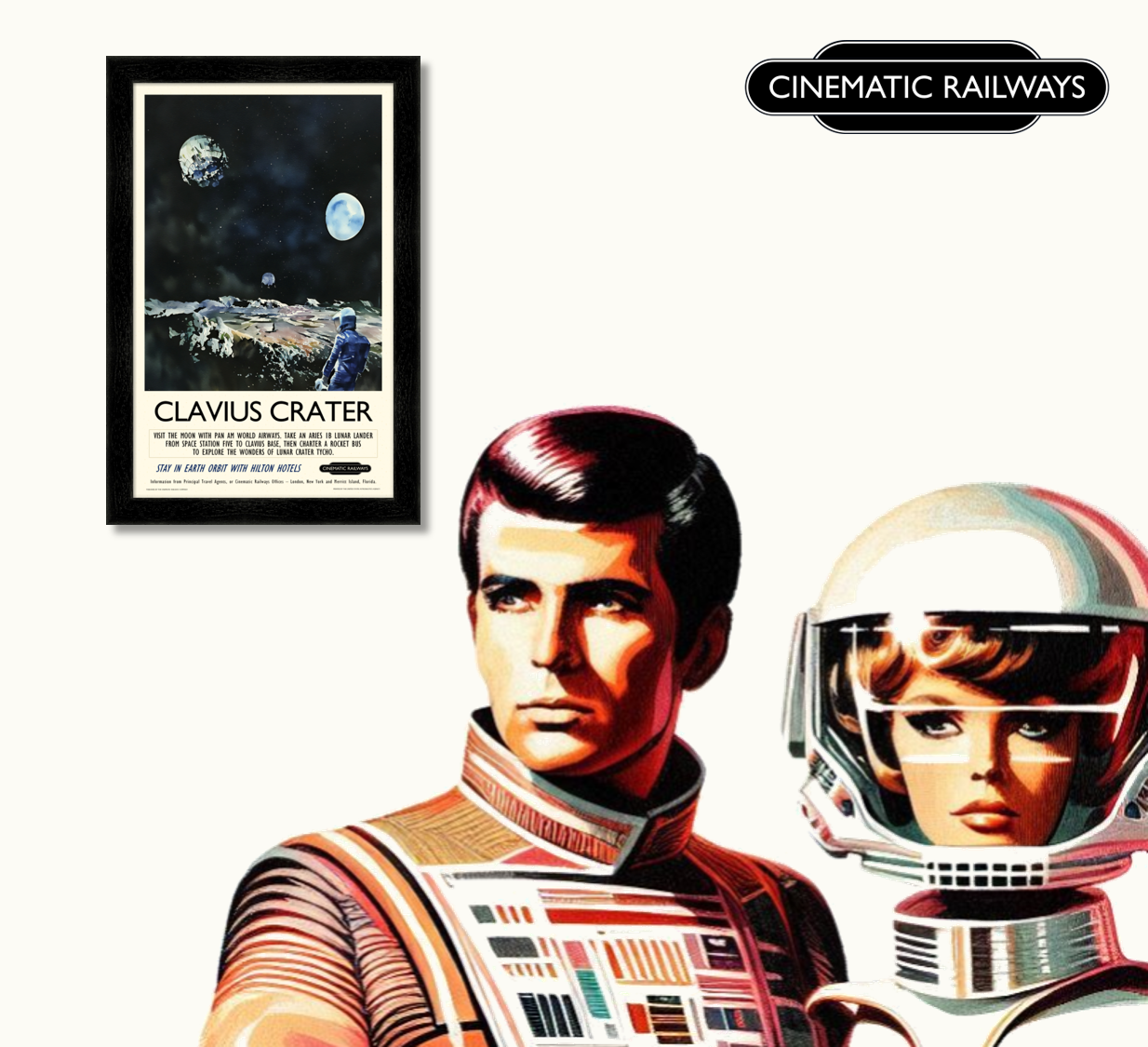 Clavius Crater - a vintage travel poster inspired by your favourite film / movie - Cinematic Railways