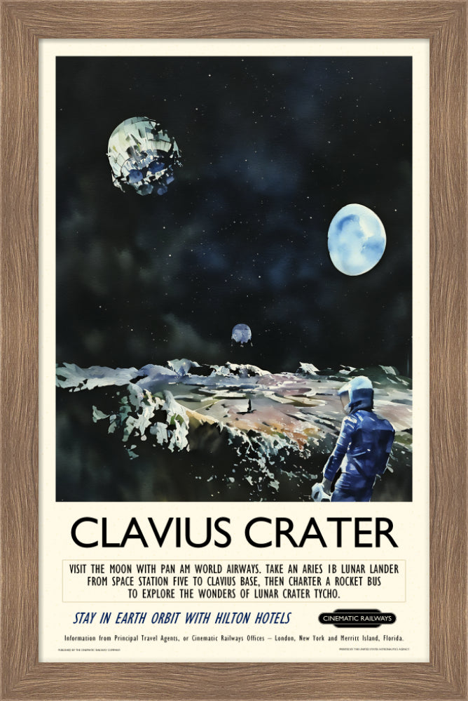 Clavius Crater - a vintage travel poster inspired by your favourite film / movie - Cinematic Railways