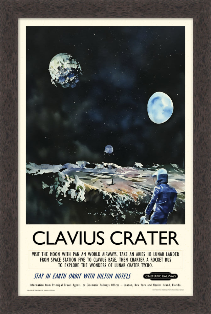 Clavius Crater - a vintage travel poster inspired by your favourite film / movie - Cinematic Railways