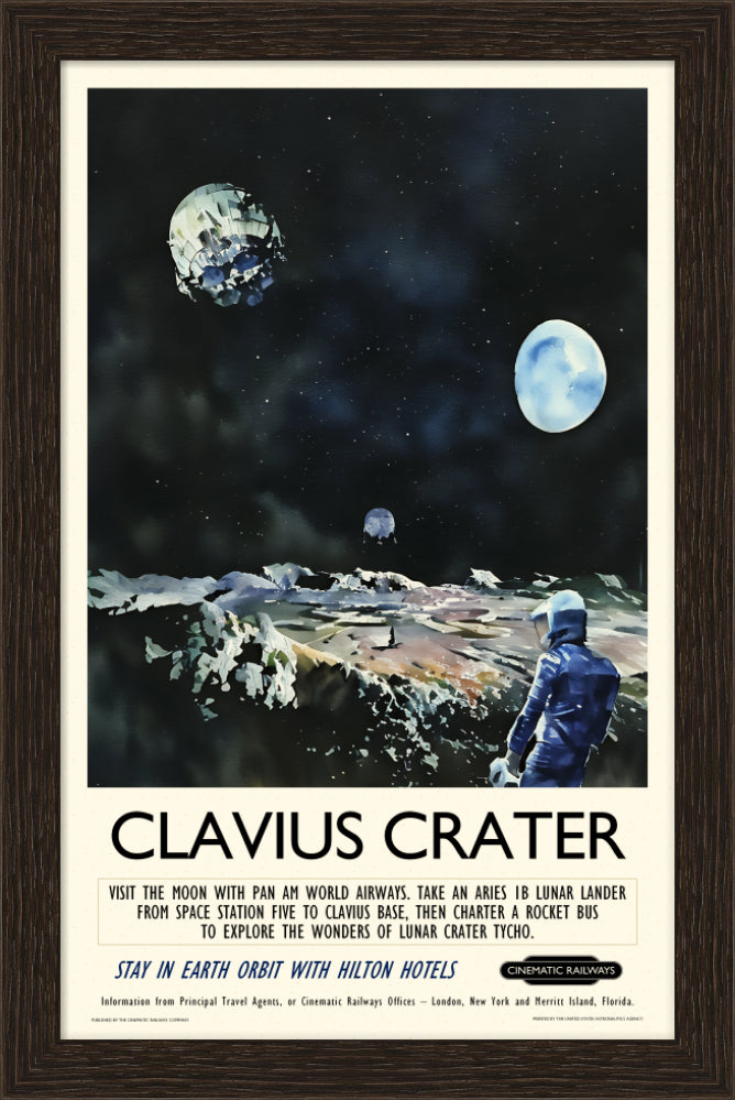 Clavius Crater - a vintage travel poster inspired by your favourite film / movie - Cinematic Railways