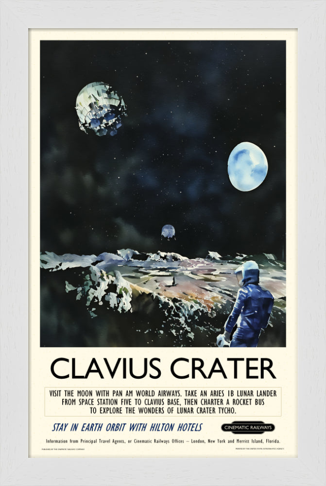 Clavius Crater - a vintage travel poster inspired by your favourite film / movie - Cinematic Railways