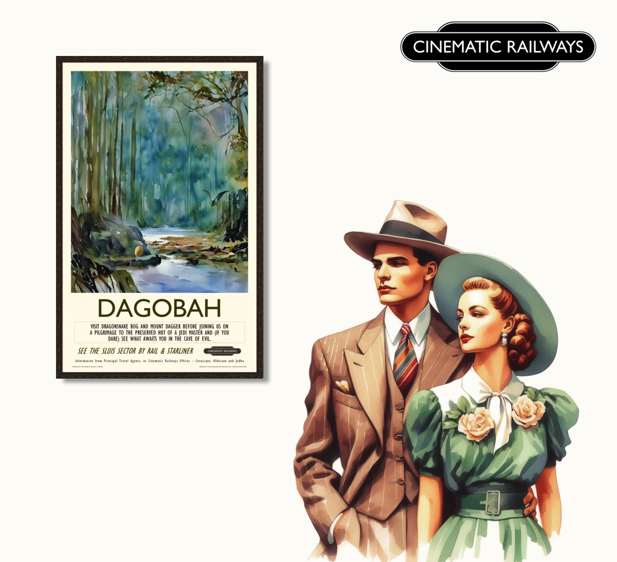 Dagobah - a vintage travel poster inspired by your favourite film / movie - Cinematic Railways