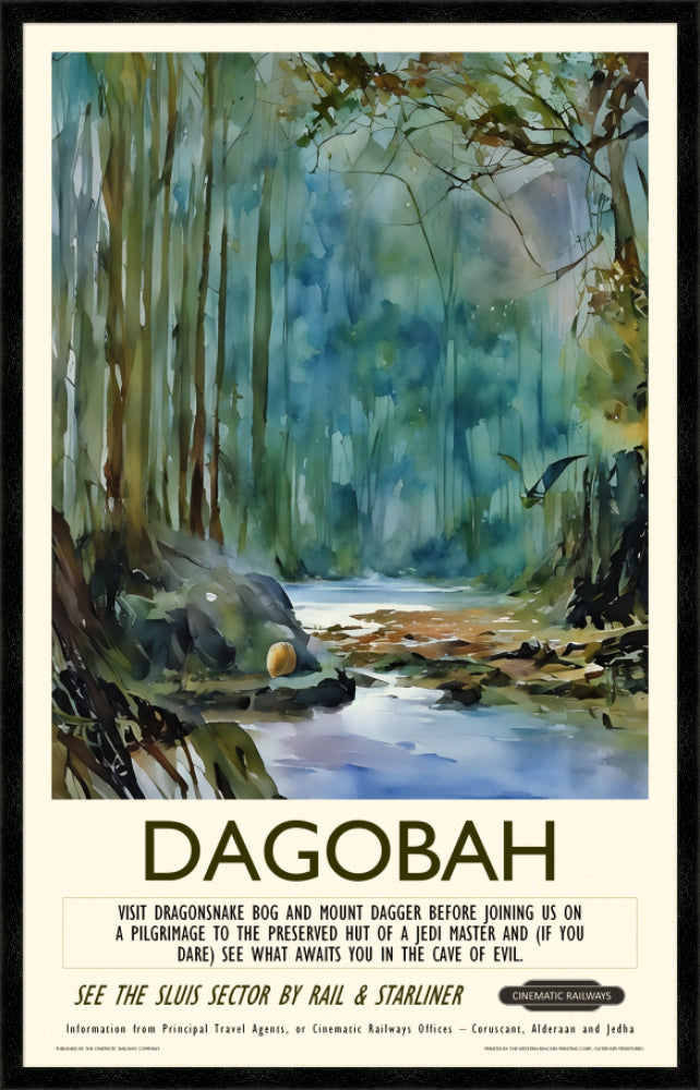 Dagobah - a vintage travel poster inspired by your favourite film / movie - Cinematic Railways
