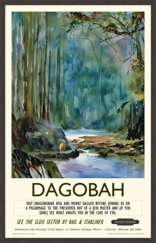 Dagobah - a vintage travel poster inspired by your favourite film / movie - Cinematic Railways
