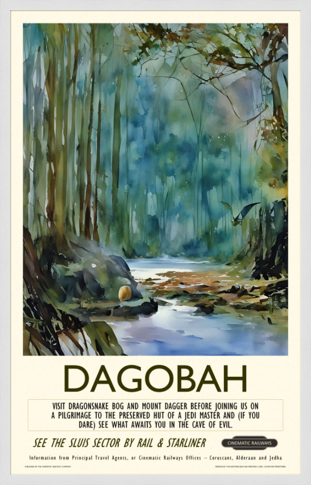 Dagobah - a vintage travel poster inspired by your favourite film / movie - Cinematic Railways