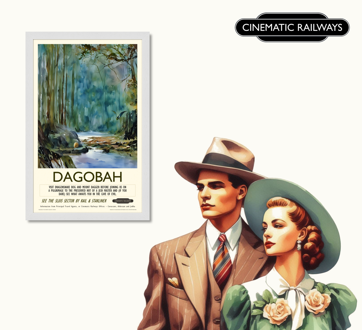 Dagobah - a vintage travel poster inspired by your favourite film / movie - Cinematic Railways