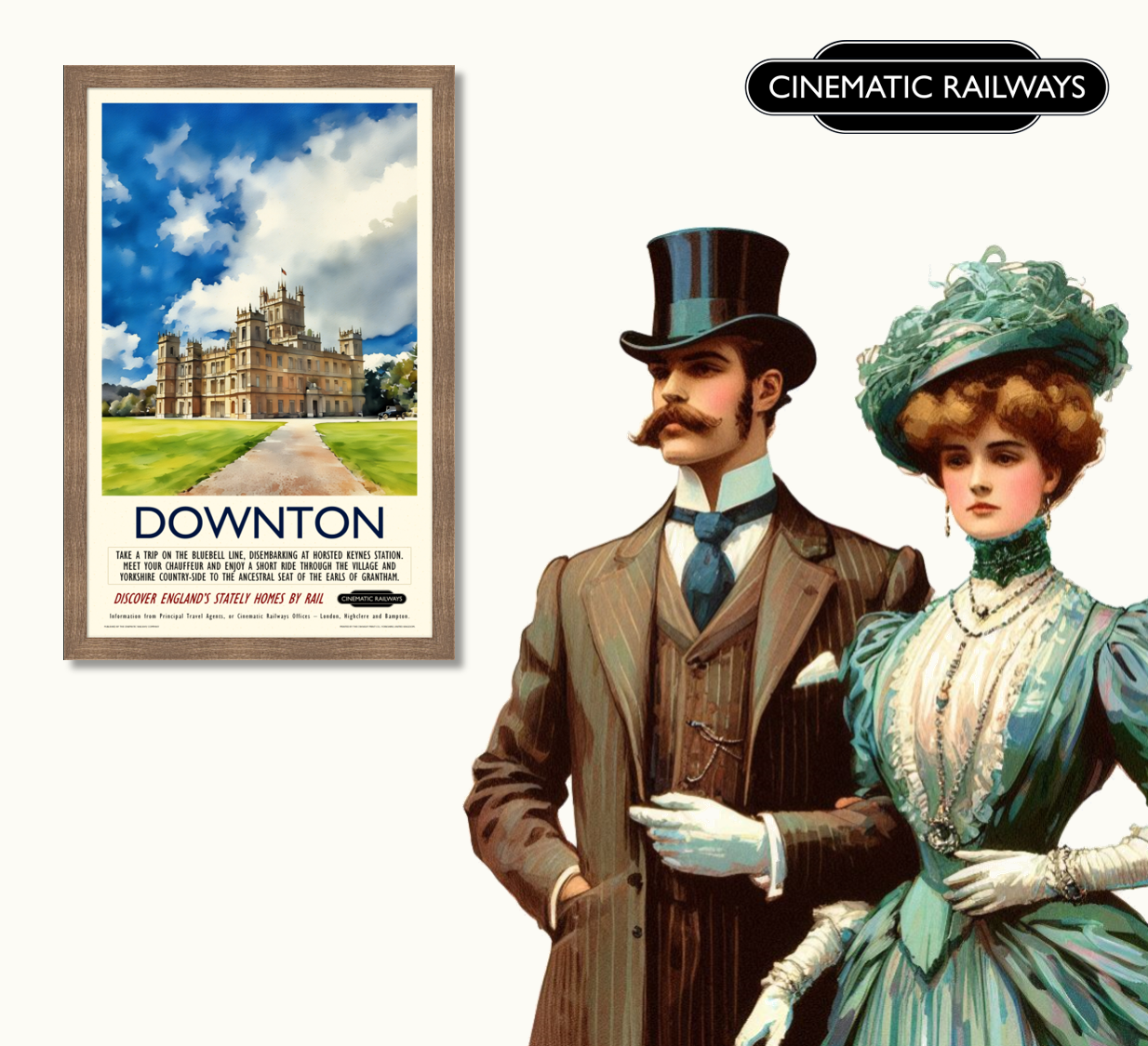 Downton - a vintage travel poster inspired by your favourite film / movie - Cinematic Railways
