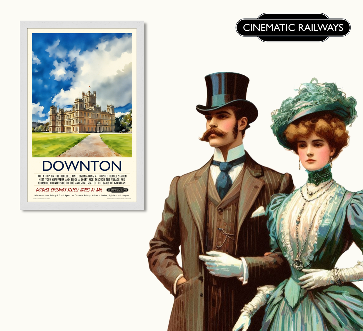 Downton - a vintage travel poster inspired by your favourite film / movie - Cinematic Railways