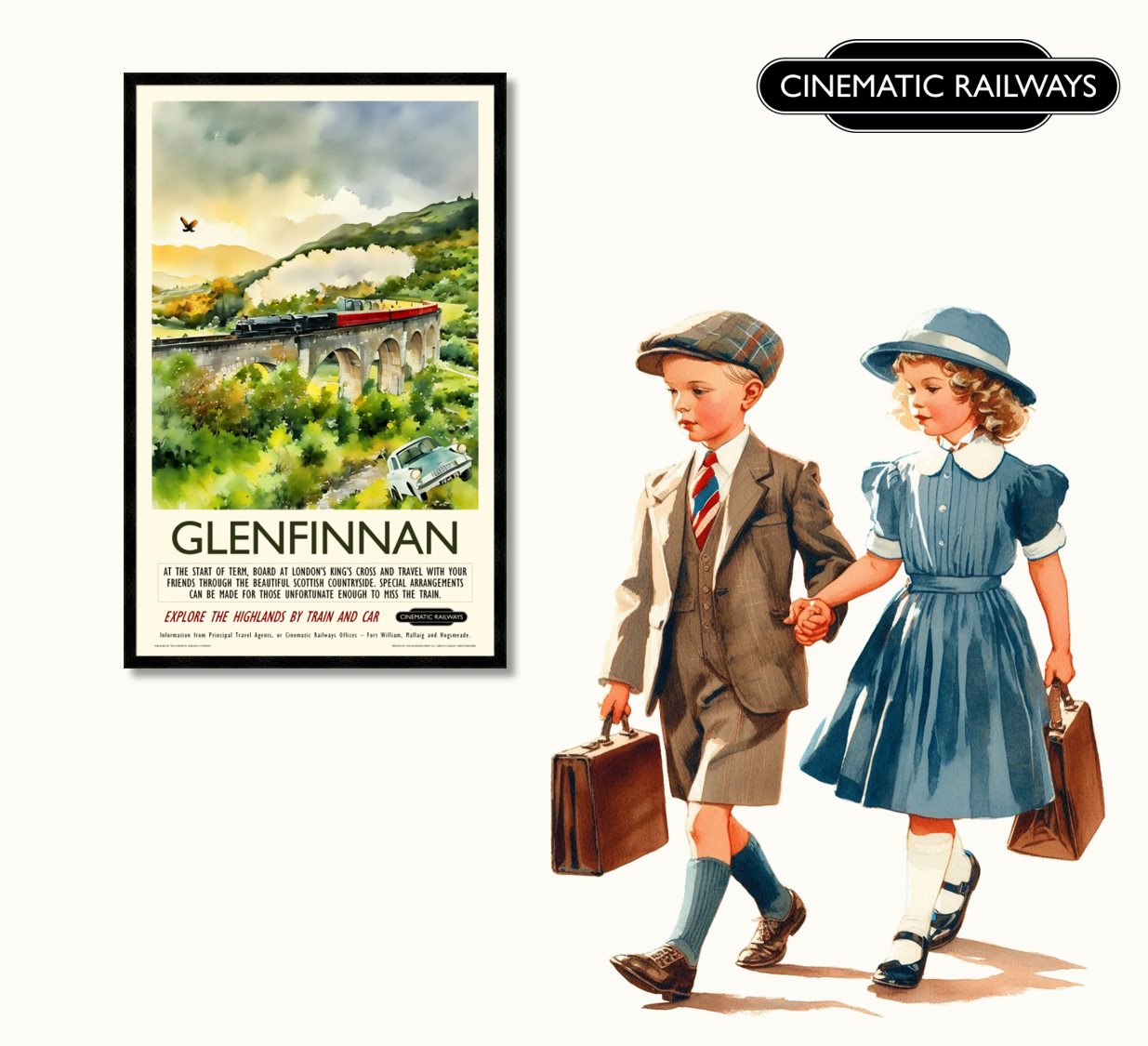 Glenfinnan - a vintage travel poster inspired by your favourite film / movie - Cinematic Railways