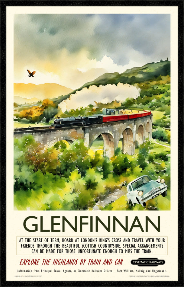 Glenfinnan - a vintage travel poster inspired by your favourite film / movie - Cinematic Railways