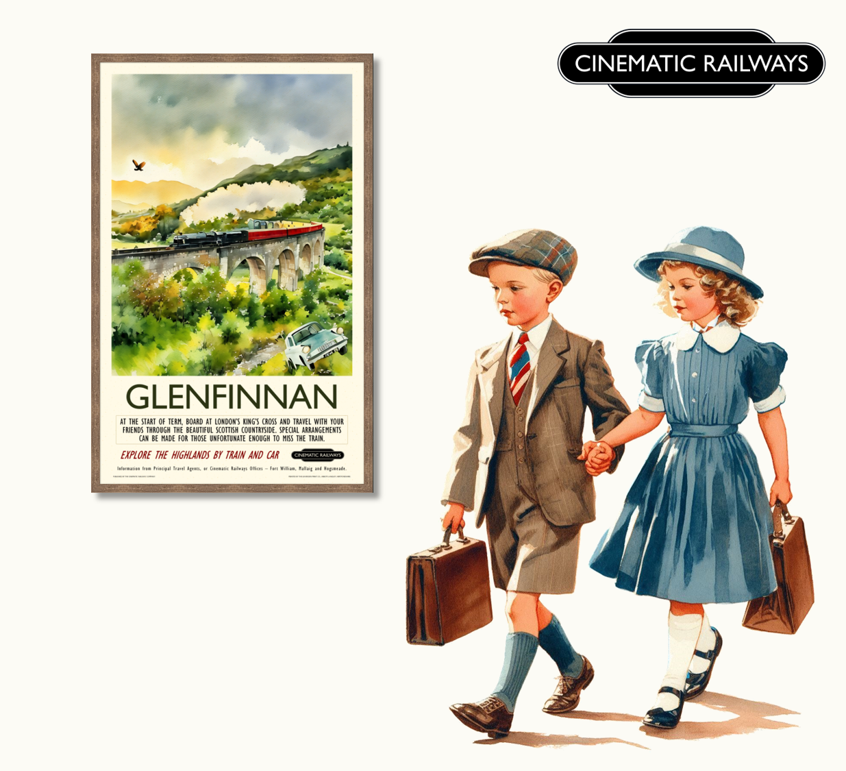 Glenfinnan - a vintage travel poster inspired by your favourite film / movie - Cinematic Railways