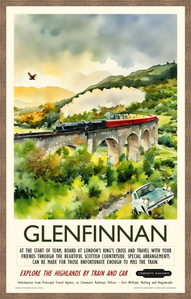 Glenfinnan - a vintage travel poster inspired by your favourite film / movie - Cinematic Railways