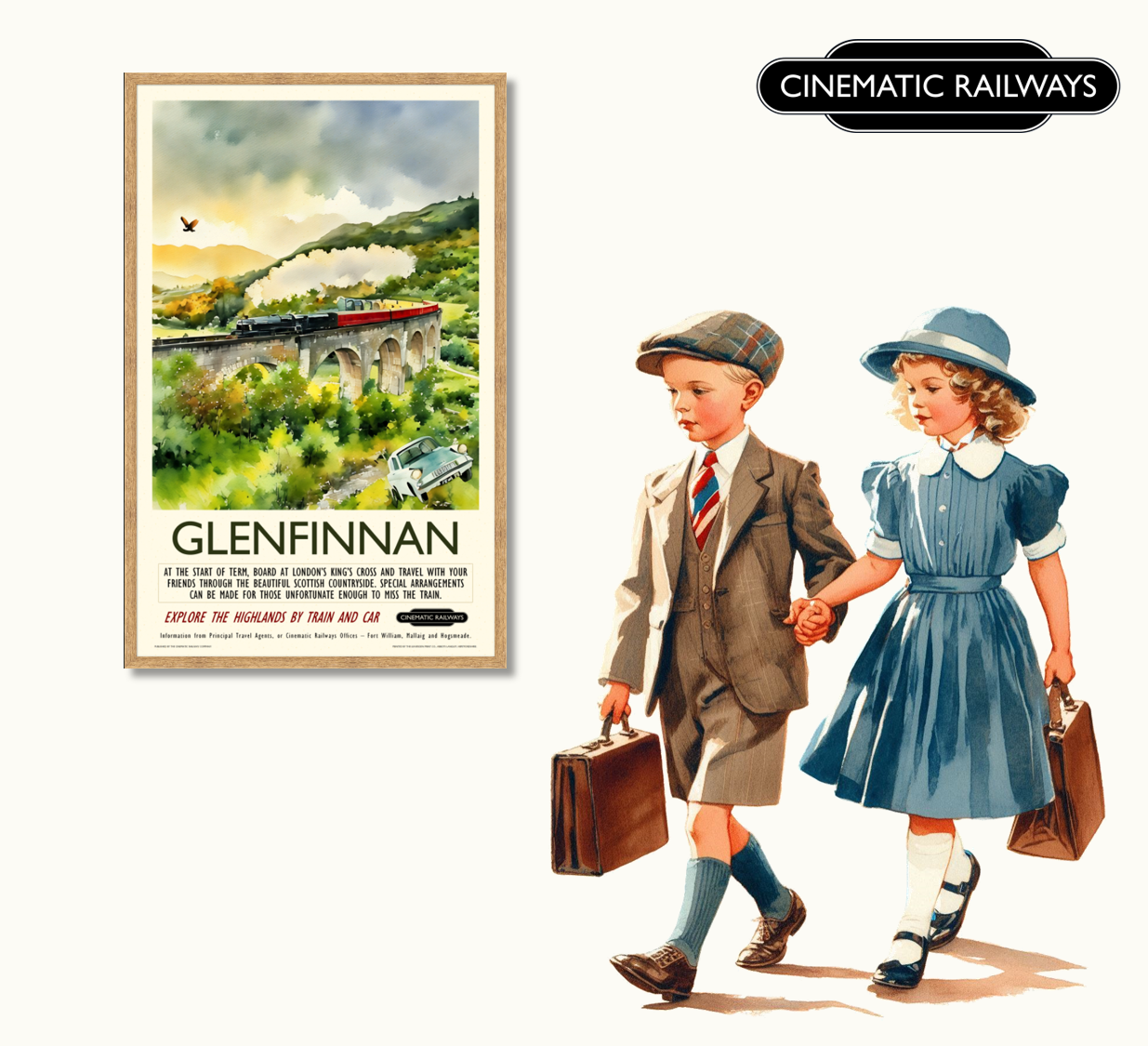 Glenfinnan - a vintage travel poster inspired by your favourite film / movie - Cinematic Railways