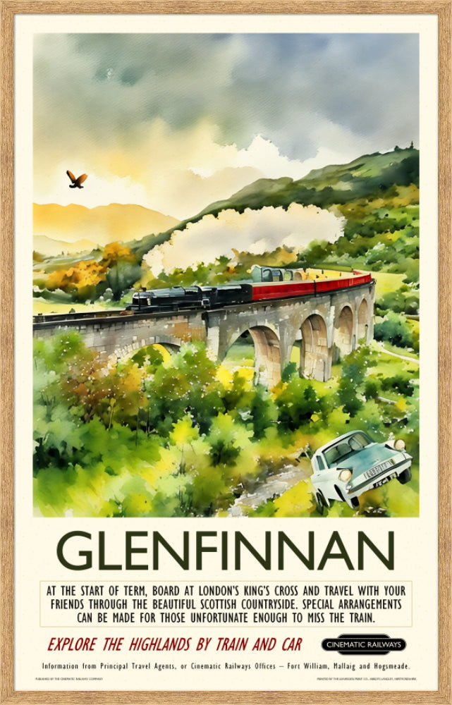 Glenfinnan - a vintage travel poster inspired by your favourite film / movie - Cinematic Railways