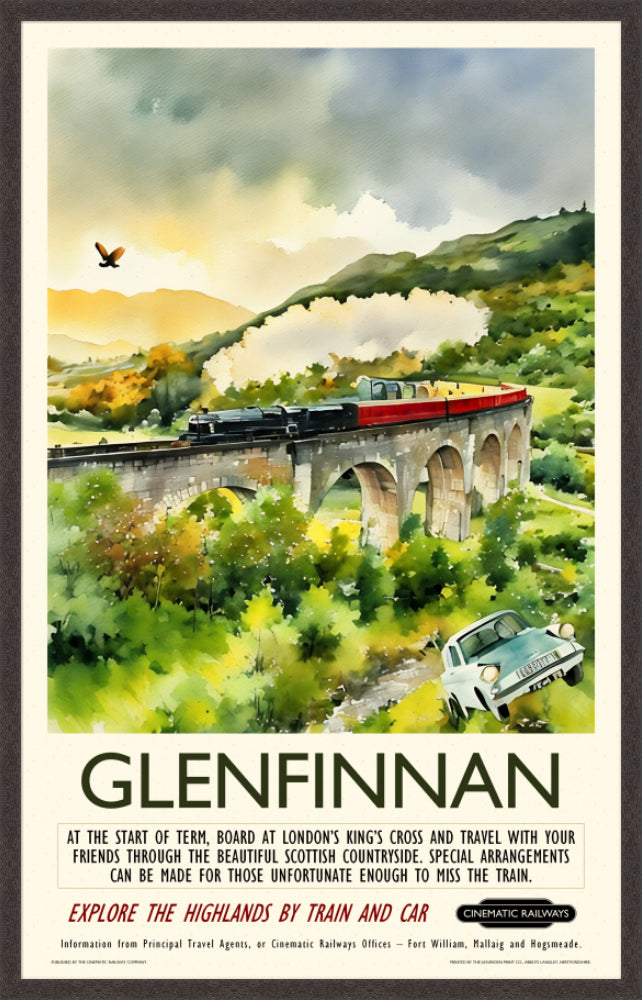 Glenfinnan - a vintage travel poster inspired by your favourite film / movie - Cinematic Railways