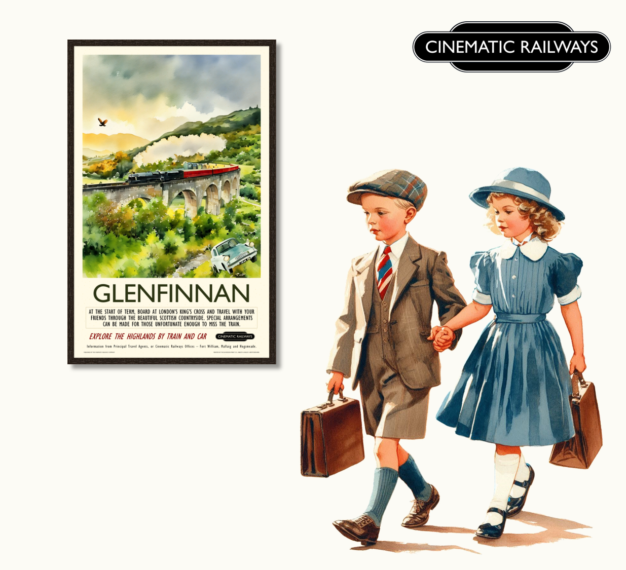 Glenfinnan - a vintage travel poster inspired by your favourite film / movie - Cinematic Railways