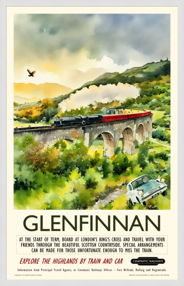 Glenfinnan - a vintage travel poster inspired by your favourite film / movie - Cinematic Railways
