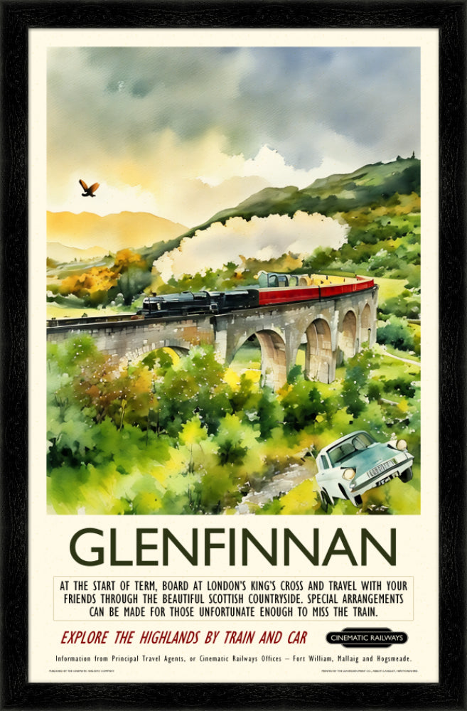Glenfinnan - a vintage travel poster inspired by your favourite film / movie - Cinematic Railways