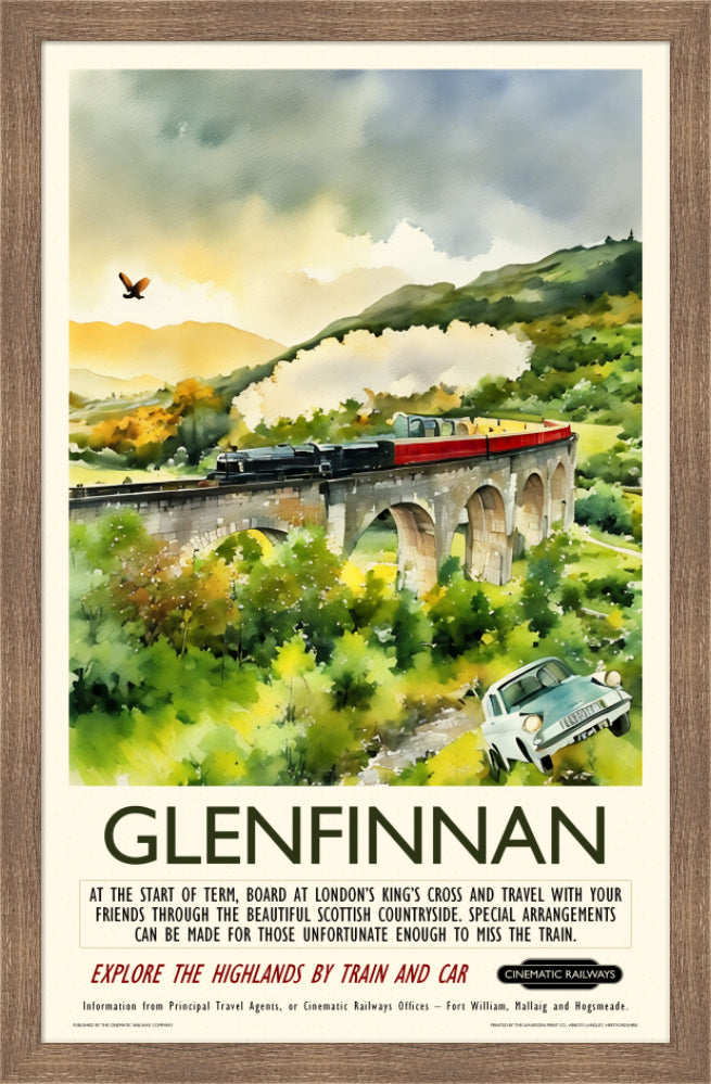 Glenfinnan - a vintage travel poster inspired by your favourite film / movie - Cinematic Railways
