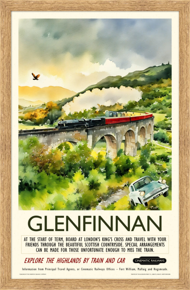 Glenfinnan - a vintage travel poster inspired by your favourite film / movie - Cinematic Railways