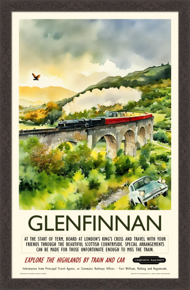 Glenfinnan - a vintage travel poster inspired by your favourite film / movie - Cinematic Railways