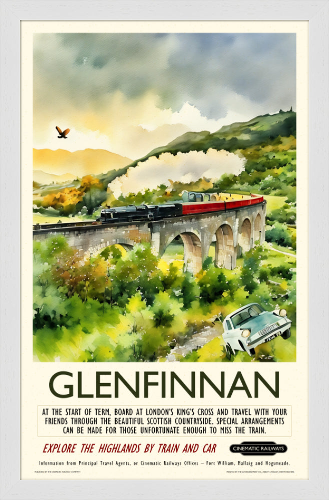 Glenfinnan - a vintage travel poster inspired by your favourite film / movie - Cinematic Railways