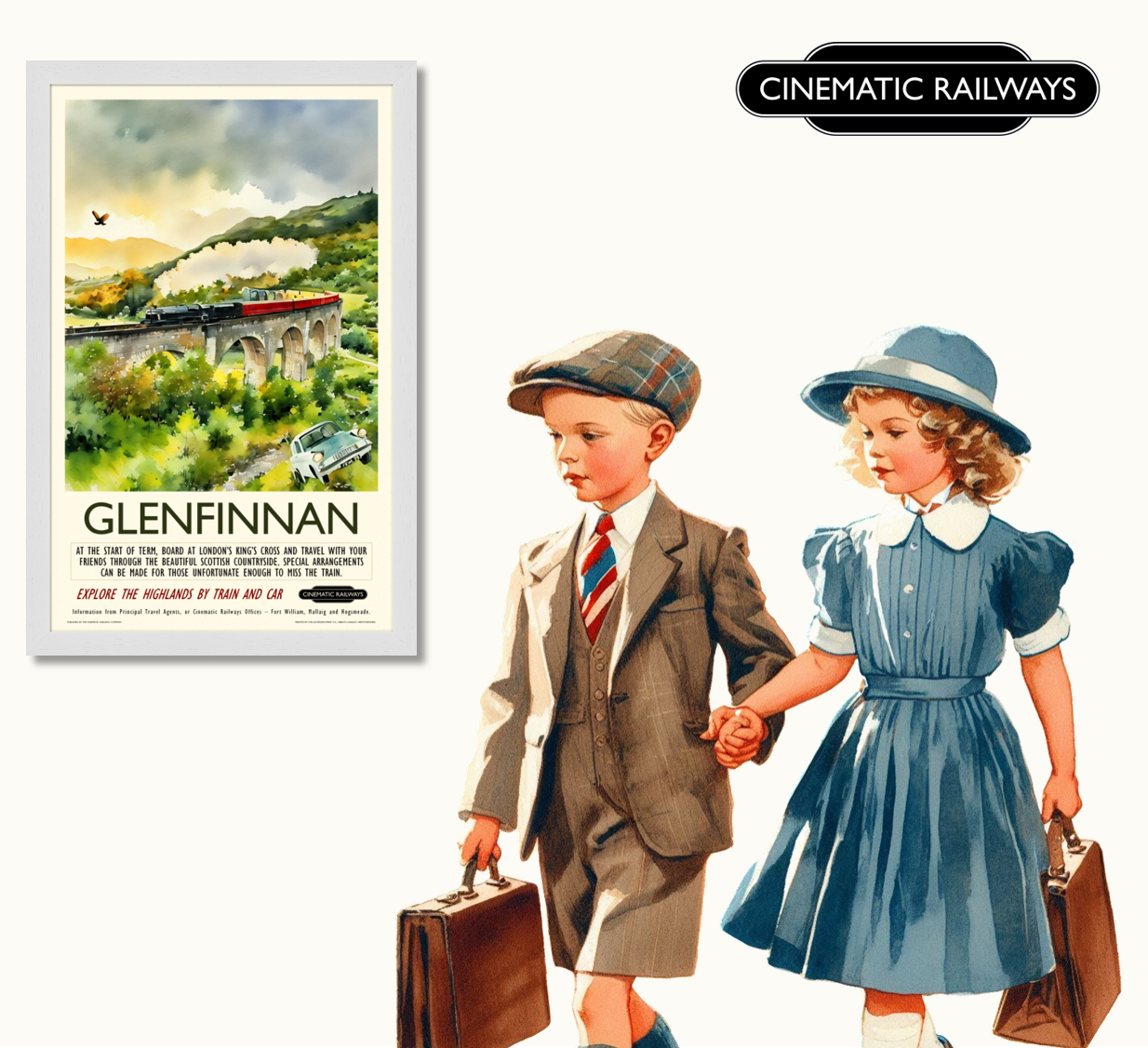 Glenfinnan - a vintage travel poster inspired by your favourite film / movie - Cinematic Railways