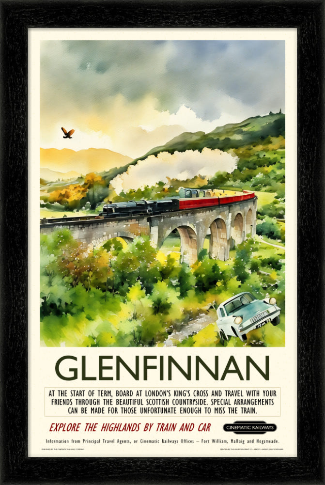 Glenfinnan - a vintage travel poster inspired by your favourite film / movie - Cinematic Railways