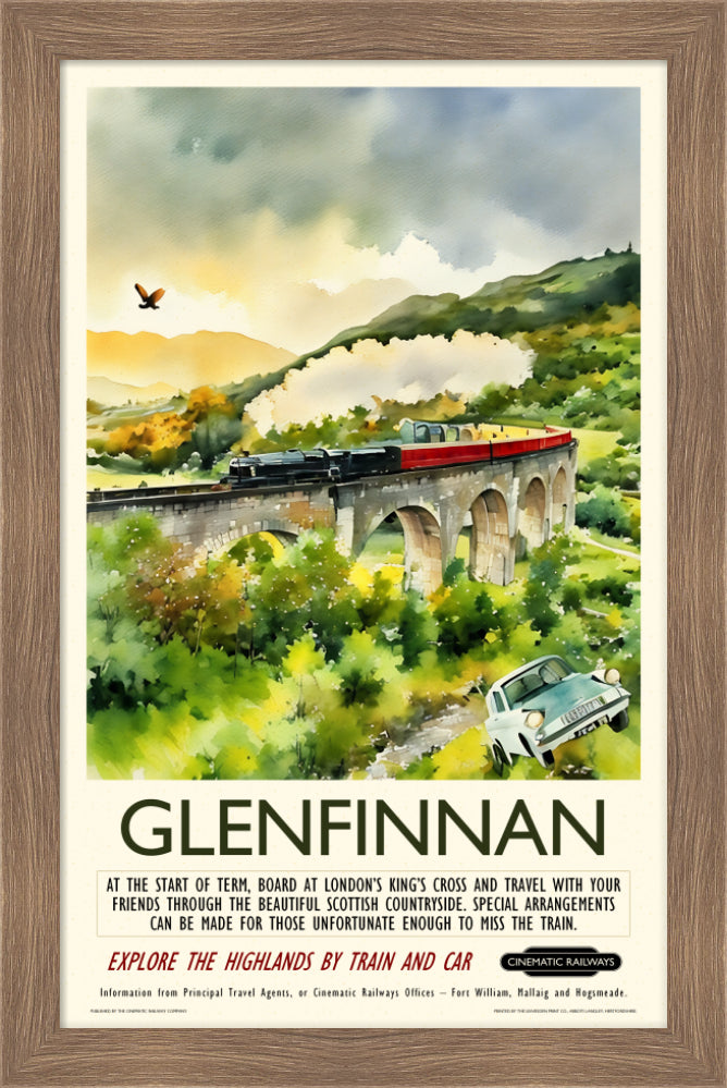 Glenfinnan - a vintage travel poster inspired by your favourite film / movie - Cinematic Railways
