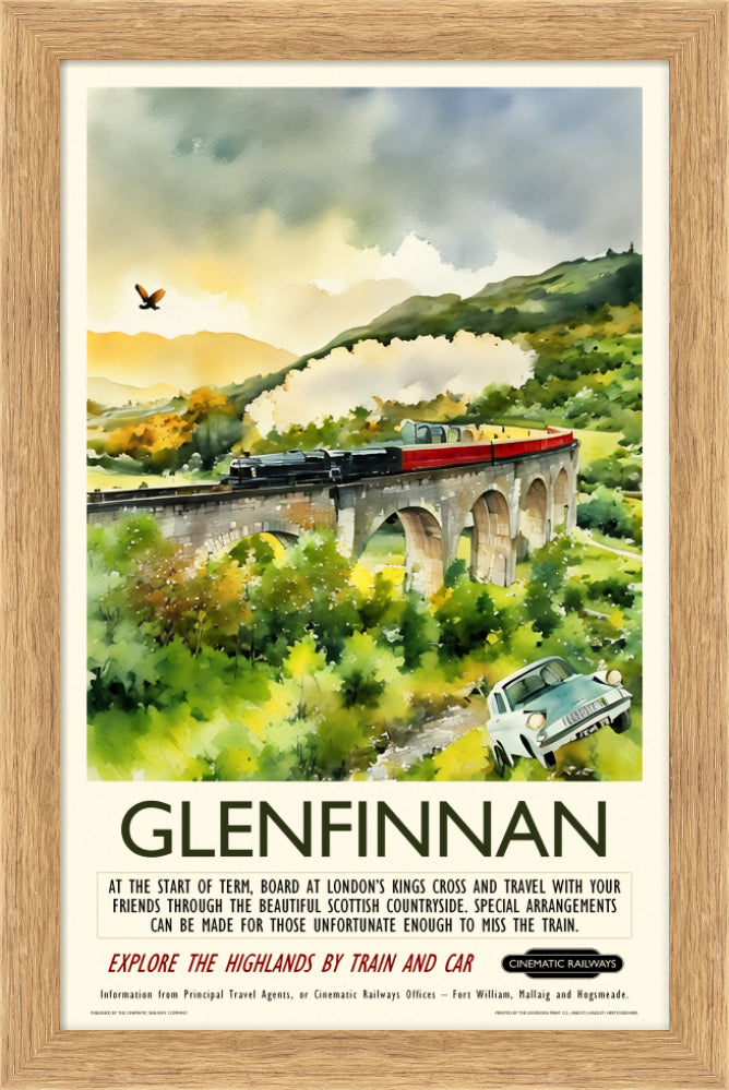 Glenfinnan - a vintage travel poster inspired by your favourite film / movie - Cinematic Railways
