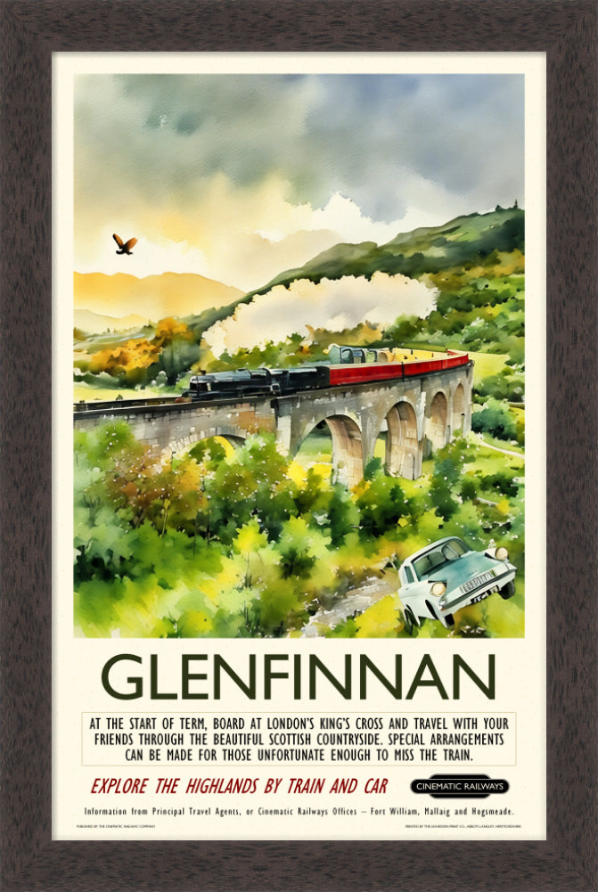 Glenfinnan - a vintage travel poster inspired by your favourite film / movie - Cinematic Railways