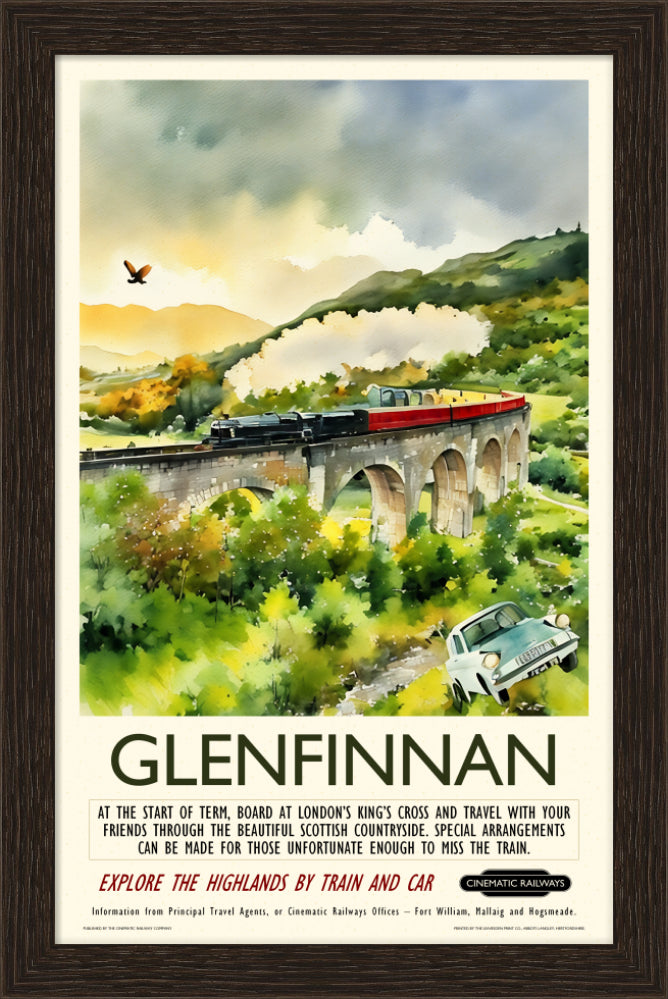 Glenfinnan - a vintage travel poster inspired by your favourite film / movie - Cinematic Railways