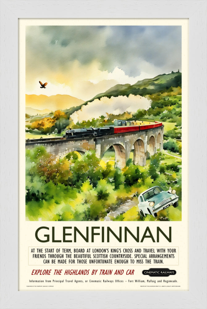 Glenfinnan - a vintage travel poster inspired by your favourite film / movie - Cinematic Railways