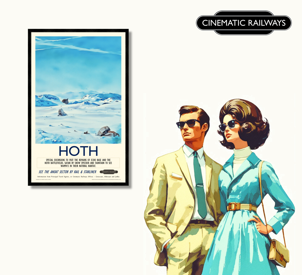 Hoth - a vintage travel poster inspired by your favourite film / movie - Cinematic Railways