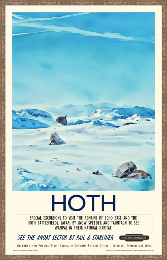 Hoth - a vintage travel poster inspired by your favourite film / movie - Cinematic Railways