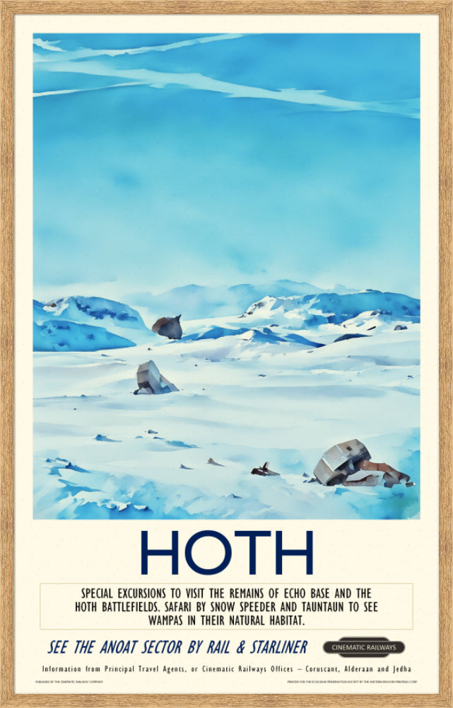 Hoth - a vintage travel poster inspired by your favourite film / movie - Cinematic Railways