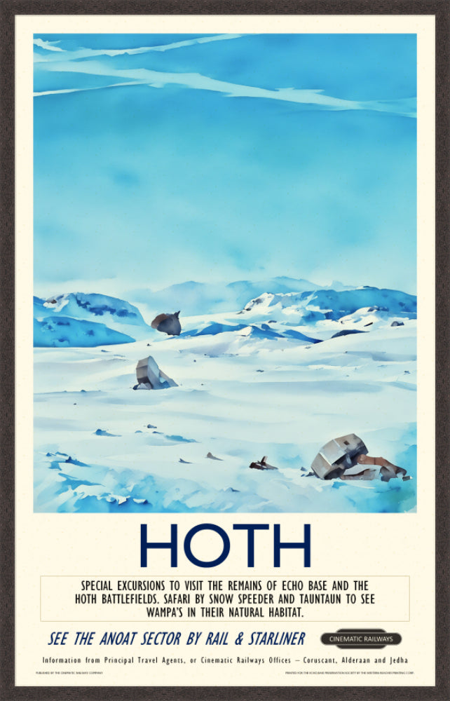 Hoth - a vintage travel poster inspired by your favourite film / movie - Cinematic Railways