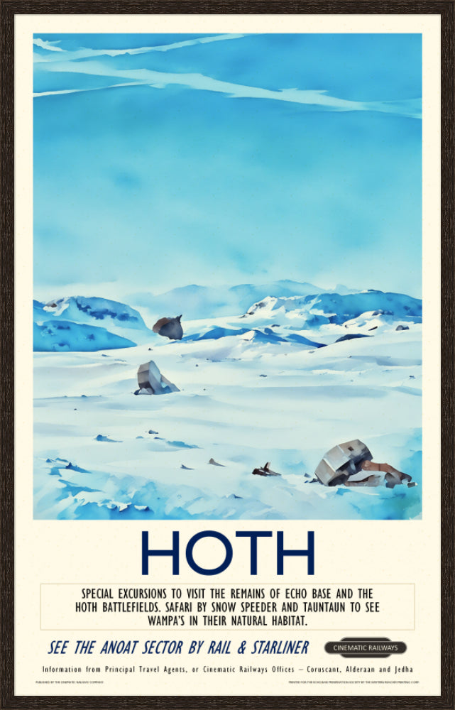 Hoth - a vintage travel poster inspired by your favourite film / movie - Cinematic Railways