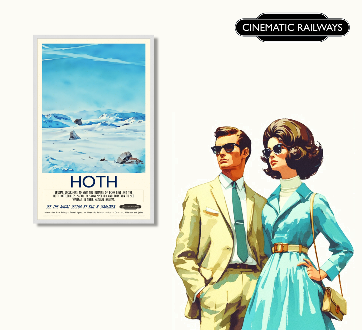 Hoth - a vintage travel poster inspired by your favourite film / movie - Cinematic Railways