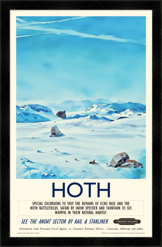 Hoth - a vintage travel poster inspired by your favourite film / movie - Cinematic Railways