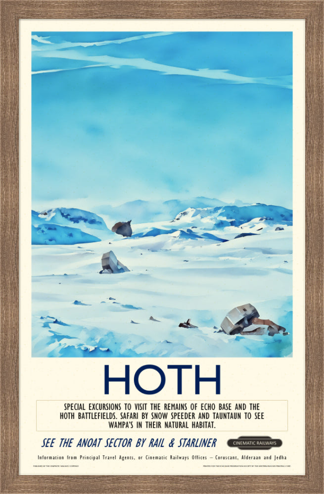 Hoth - a vintage travel poster inspired by your favourite film / movie - Cinematic Railways
