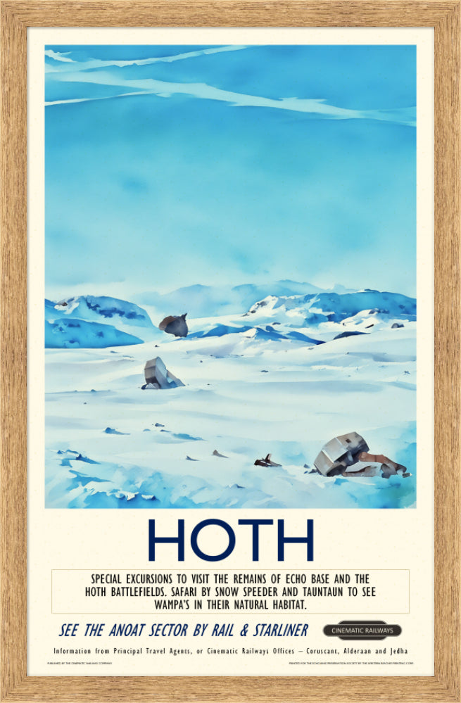 Hoth - a vintage travel poster inspired by your favourite film / movie - Cinematic Railways