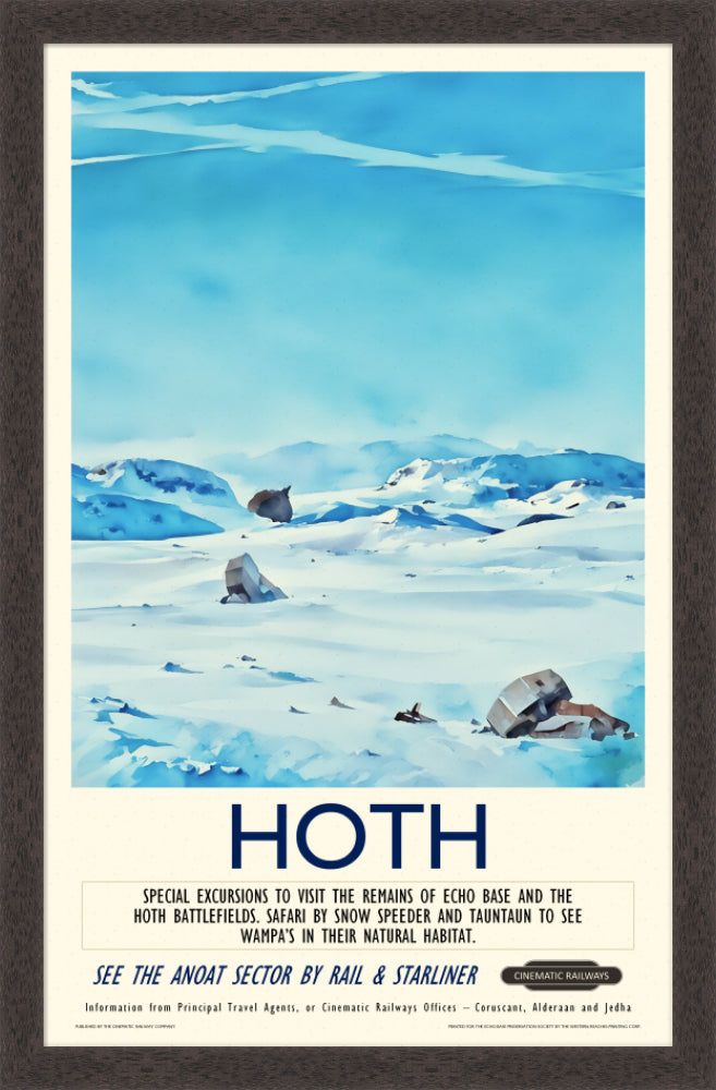 Hoth - a vintage travel poster inspired by your favourite film / movie - Cinematic Railways