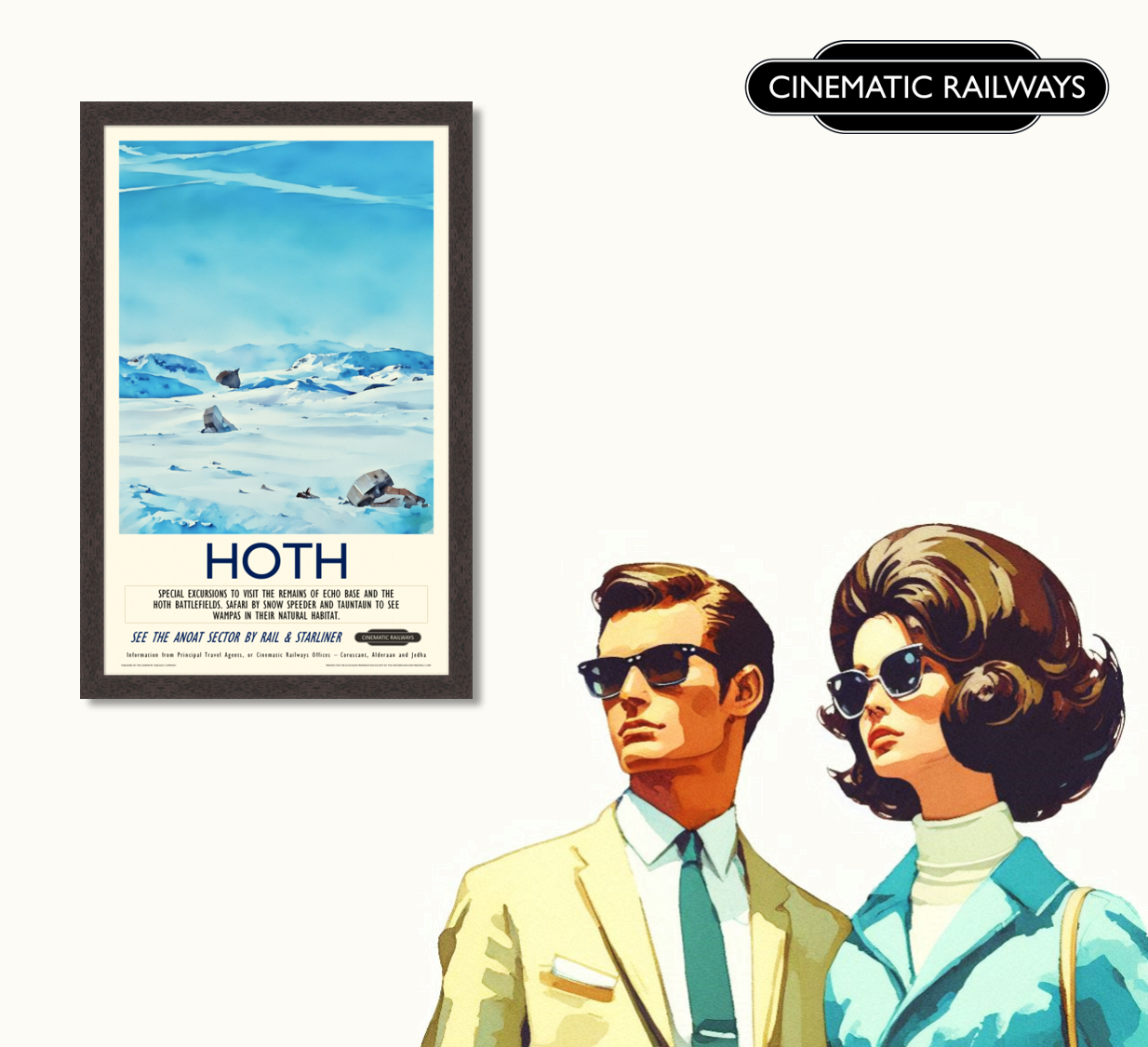 Hoth - a vintage travel poster inspired by your favourite film / movie - Cinematic Railways