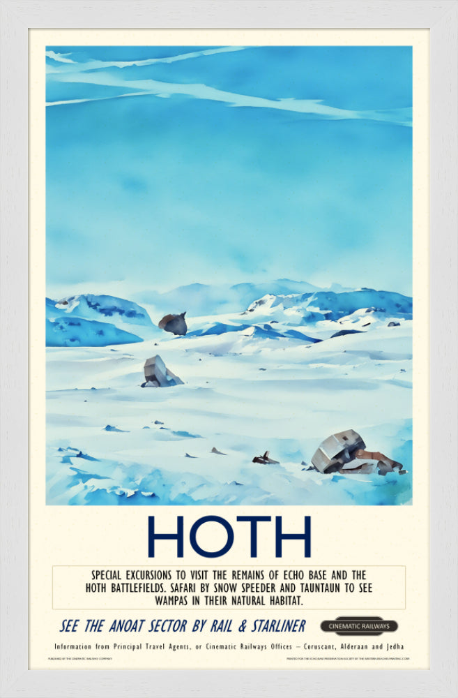 Hoth - a vintage travel poster inspired by your favourite film / movie - Cinematic Railways