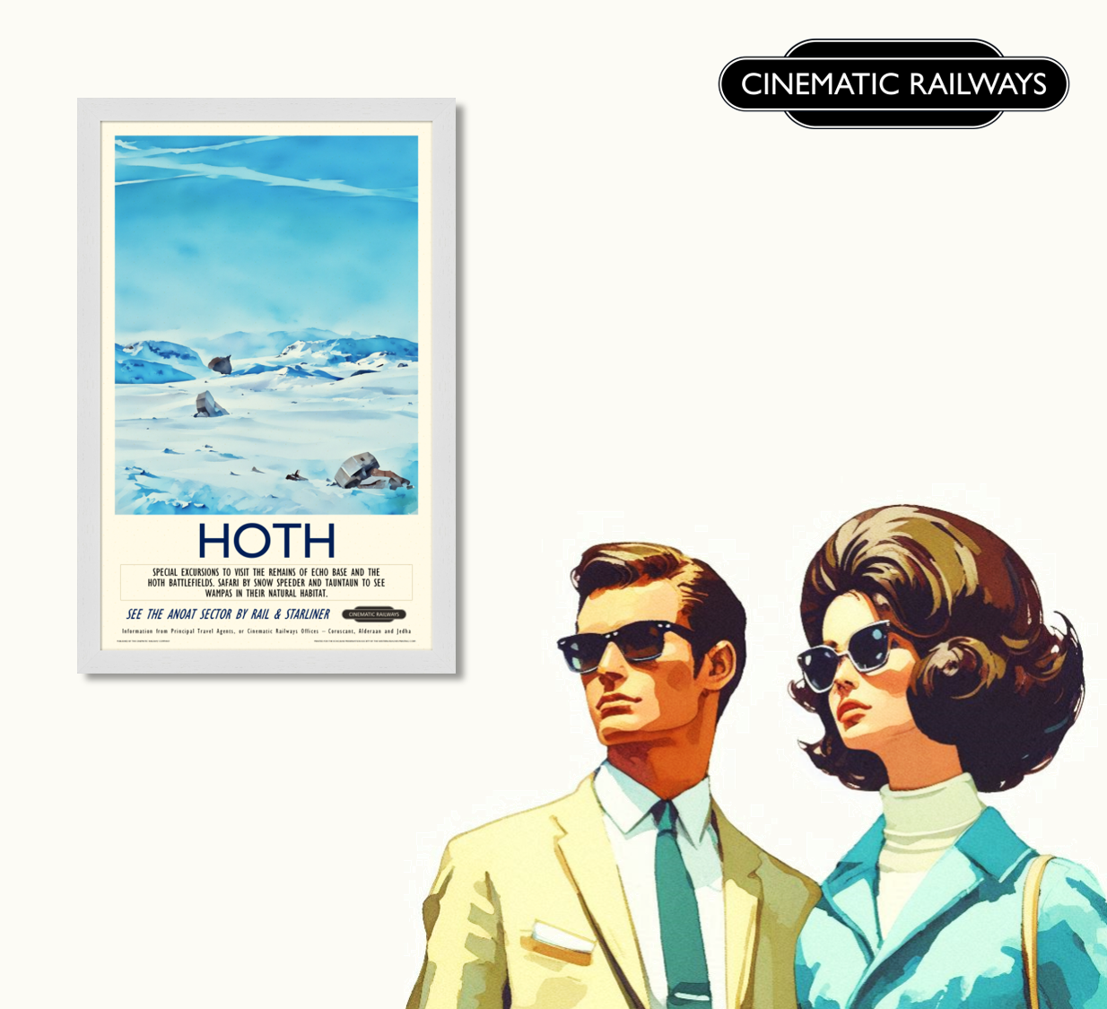 Hoth - a vintage travel poster inspired by your favourite film / movie - Cinematic Railways