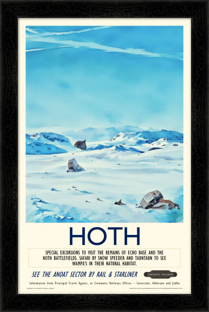 Hoth - a vintage travel poster inspired by your favourite film / movie - Cinematic Railways