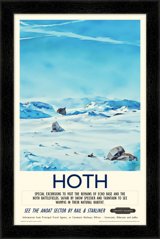 Hoth - a vintage travel poster inspired by your favourite film / movie - Cinematic Railways